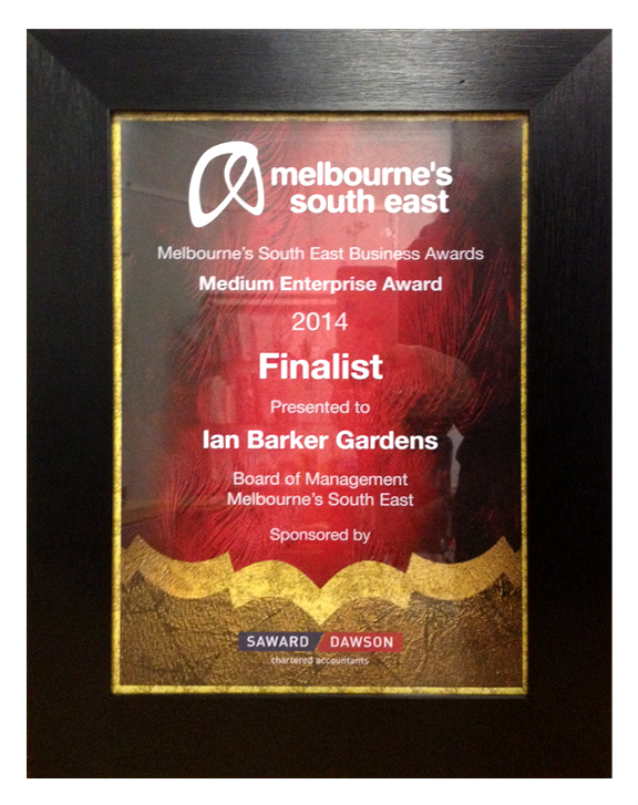 Ian Barker Gardens were finalists in the Melbourne South East Business Awards.