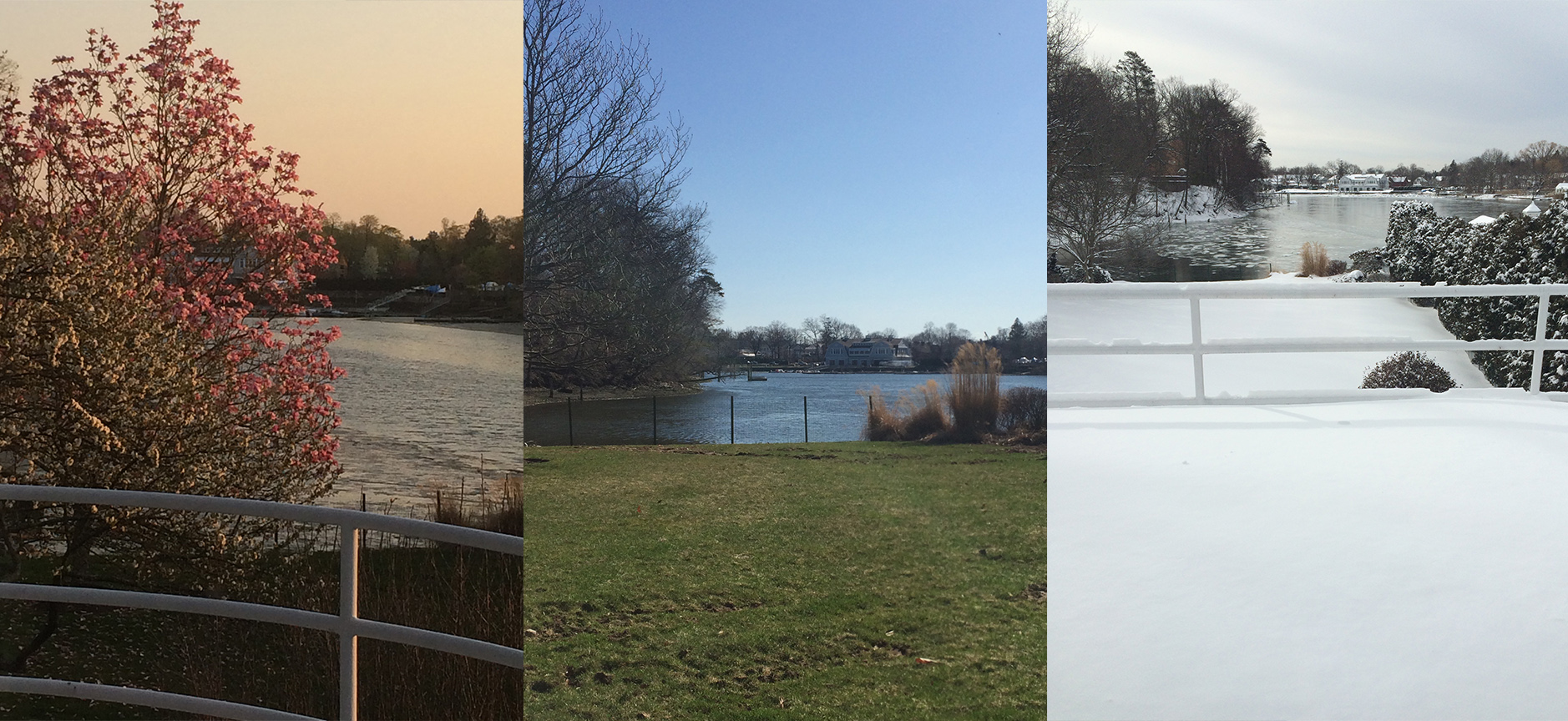 A view over the Saugatuk River in Westport, Connecticut throughout the seasons. Melbourne Landscape Designers Ian Barker Gardens are designing a beautiful perennial garden for these clients. 