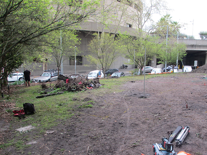 Ian Barker Landscapes begin to clear the site at 28 Southgate in preparation to build the beautiful garden designed by Mebourne garden design company Ian Barker Gardens