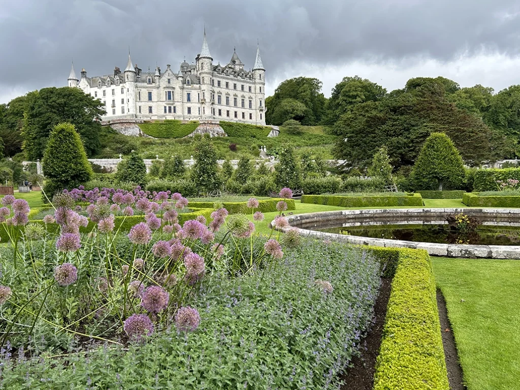 Beautiful garden with Dunrobin Castle in the background